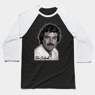 Tom Selleck Image in Grayscale Baseball T-Shirt